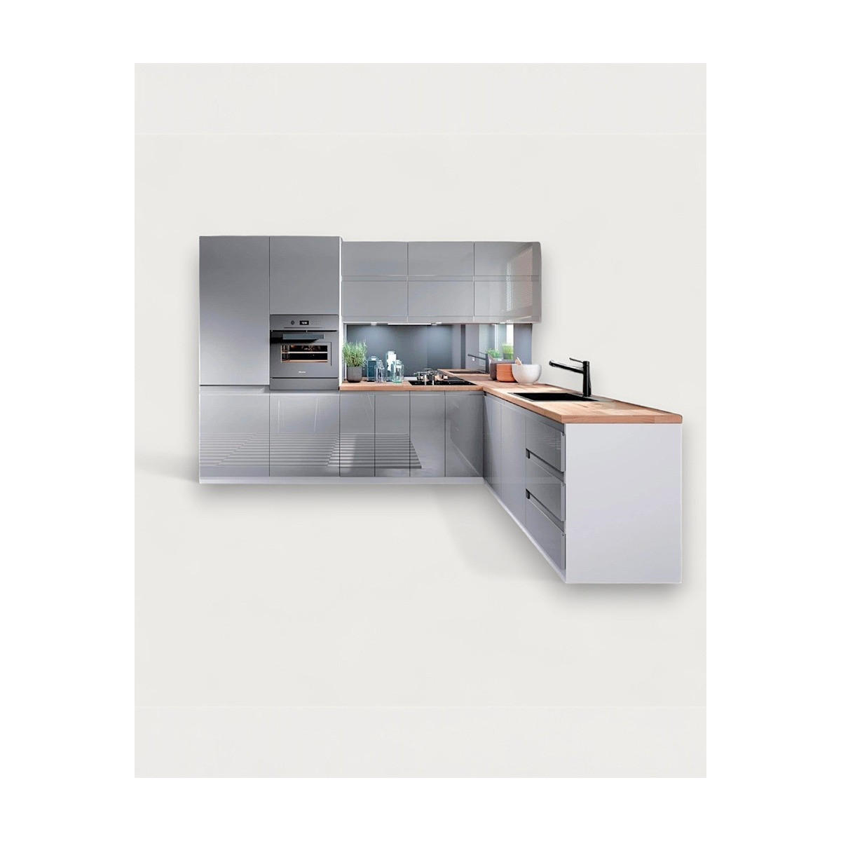 ECKKÜCHE – 300 cm – K31-G300 – Velmora – Grau – ohne E-Geräte - Grau, Holzwerkstoff (300/212/240cm) - ROYAL24_MARKT