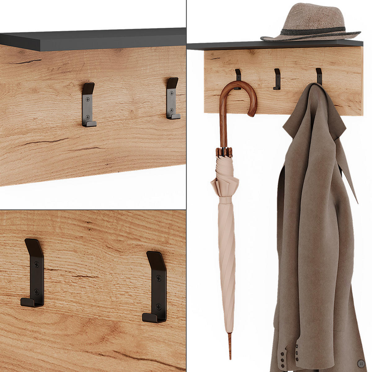 NÁSTĚNNÝ VĚŠÁK Orlando Antracit/zlatý dub - medově dubová/antracitová, kompozitní dřevo (60/21.6/18cm) - Vicco