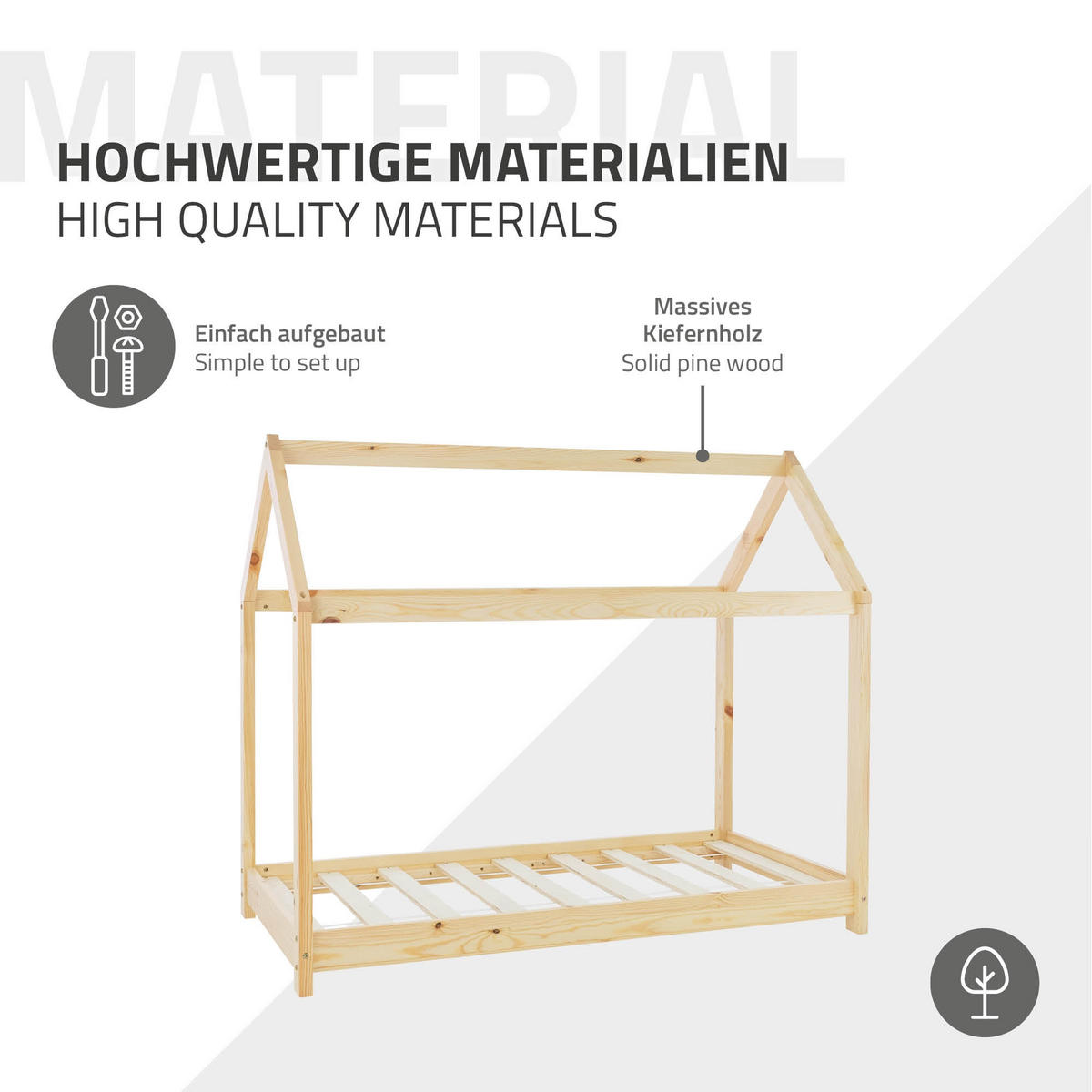 KINDERBETT mit Dach 70x140 cm Natur - Naturfarben, Holz (70/140cm) - ML-DESIGN