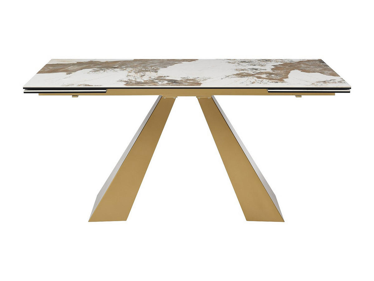 ESSTISCH ausziehbar - 6 bis 10 Personen - Sicherheitsglas, Keramik & goldfarbenes Metall - Marmor-Optik Schwarz & Taupe - LOZIPA - Braun, Glas (90/240/76cm) - Vente-Unique