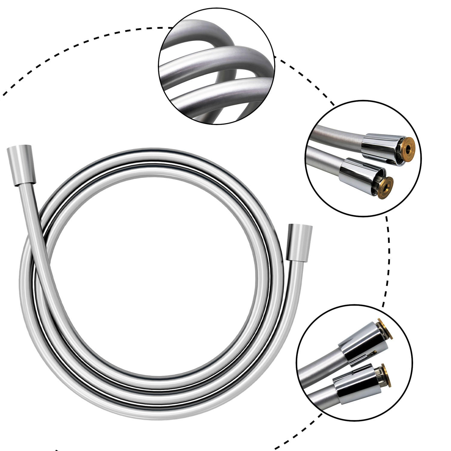 UNIVERSAL DUSCHSCHLAUCH 150 cm Länge - Silberfarben, Kunststoff (18cm) - Intirilife