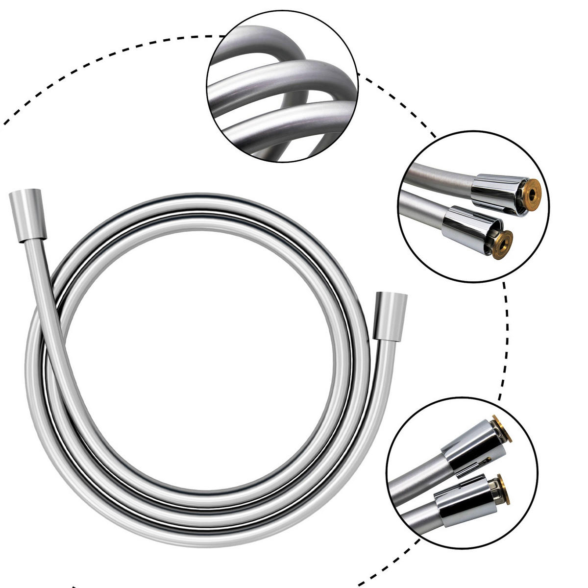 UNIVERSAL DUSCHSCHLAUCH 150 cm Länge - Silberfarben, Kunststoff (18cm) - Intirilife