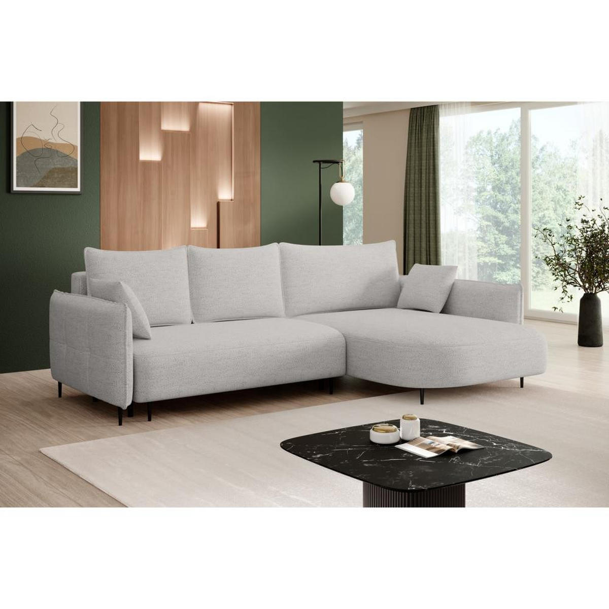 ECKSCHLAFSOFA Sycylia rechts beige - Beige/Schwarz, Textil (244/165cm) - Beautysofa