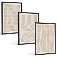 BILDER SET 3er Set - 40x60 cm Schwarzer Rahmen - Abstrakte beige Muster - Schwarz, Kunststoff (40/60cm) - TULUP