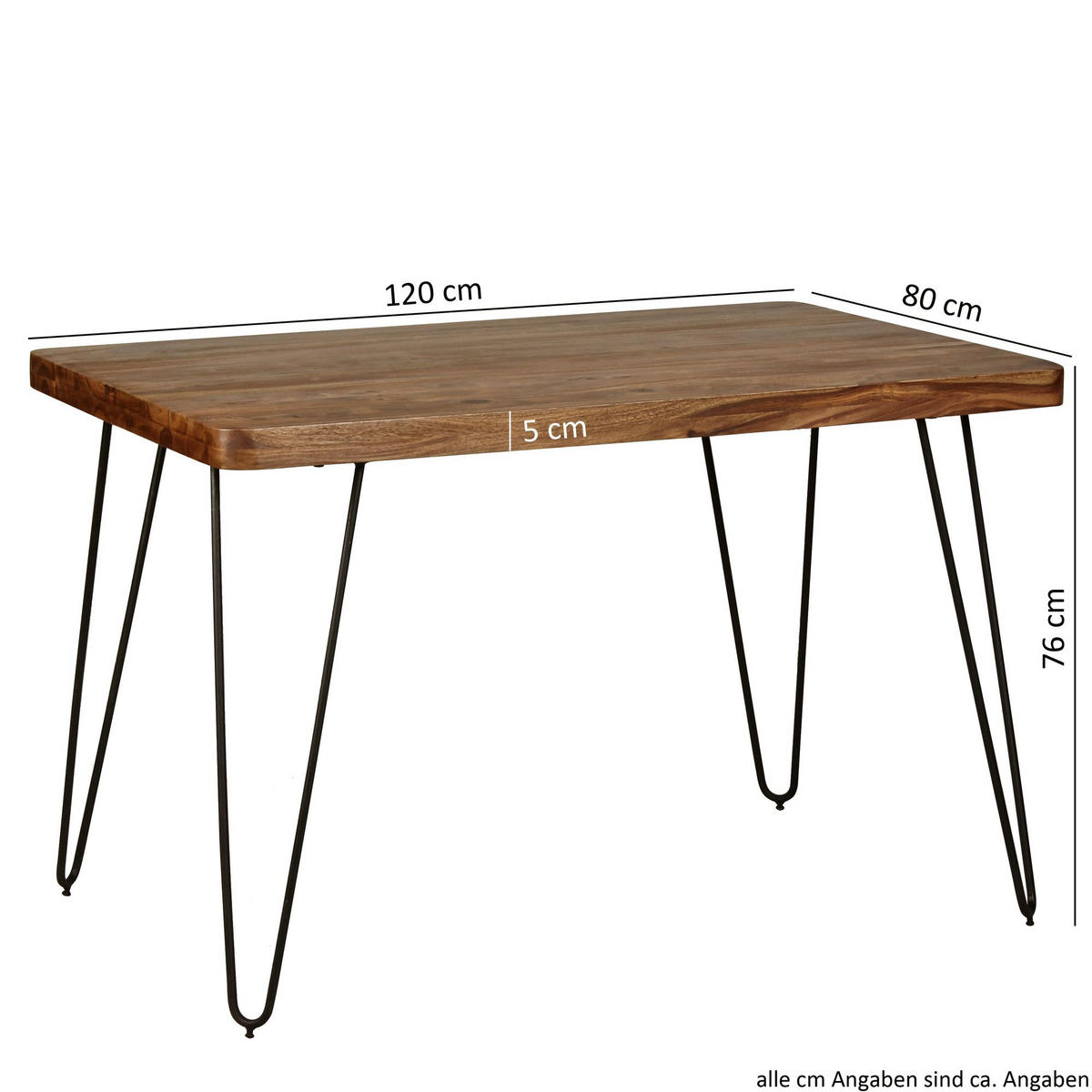 ESSTISCH Massivholz Metallbeine Rechteckig Landhausstil BAGLI, Dunkelbraun 80x120x76 cm - Schwarz/Braun, Holz/Metall (120/80/76cm) - KADIMA DESIGN