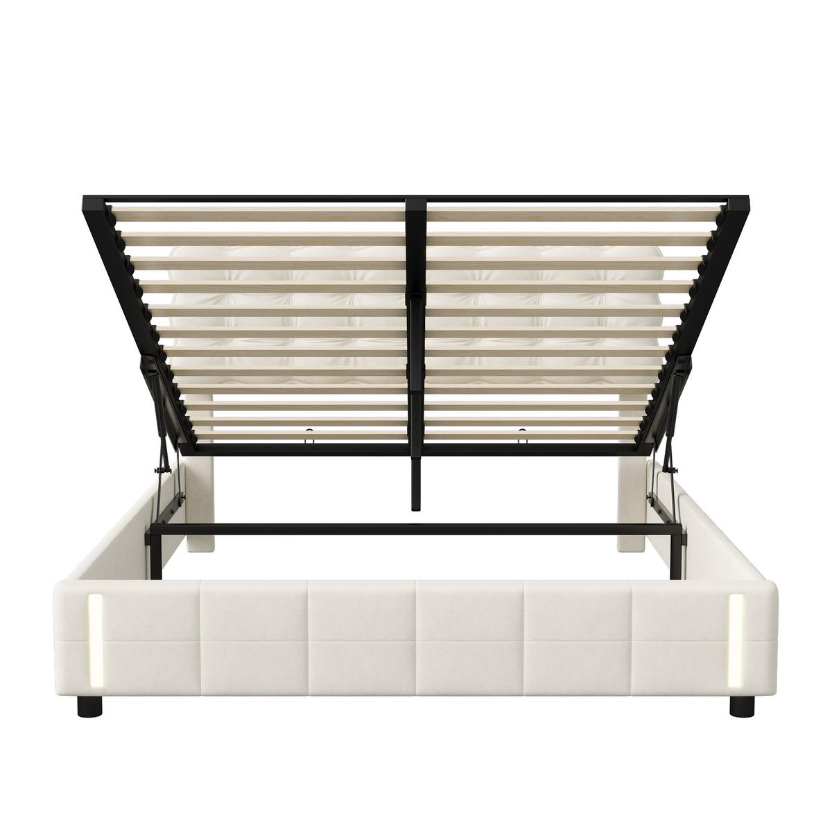 POLSTERBETT 140x190 cm LED Stauraum Hydraulik Lattenrost Samt beige - Beige, Holz (140/190cm) - LEBENLANG