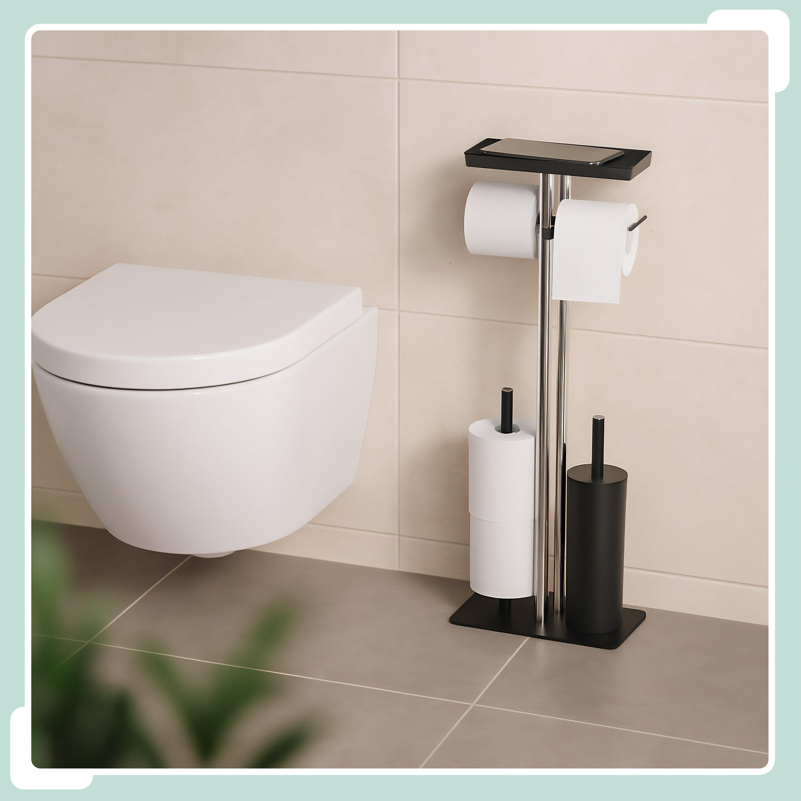 WC-GARNITUR - Schwarz, Kunststoff/Metall (30/77/15cm) - Relaxdays