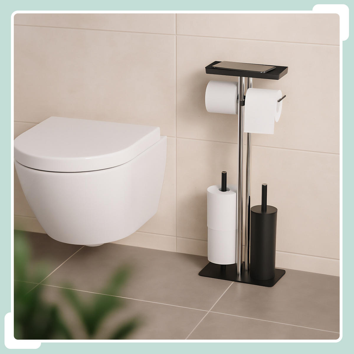 WC-GARNITUR - Schwarz, Kunststoff/Metall (30/77/15cm) - Relaxdays