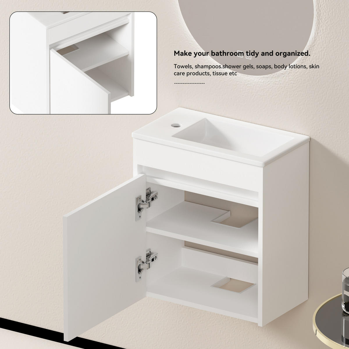 BADEZIMMER Unterschrank Weiß mit Soft Close Tür und Stauraum - Weiß, Holz (46/52/26cm) - PARAFTA HOME