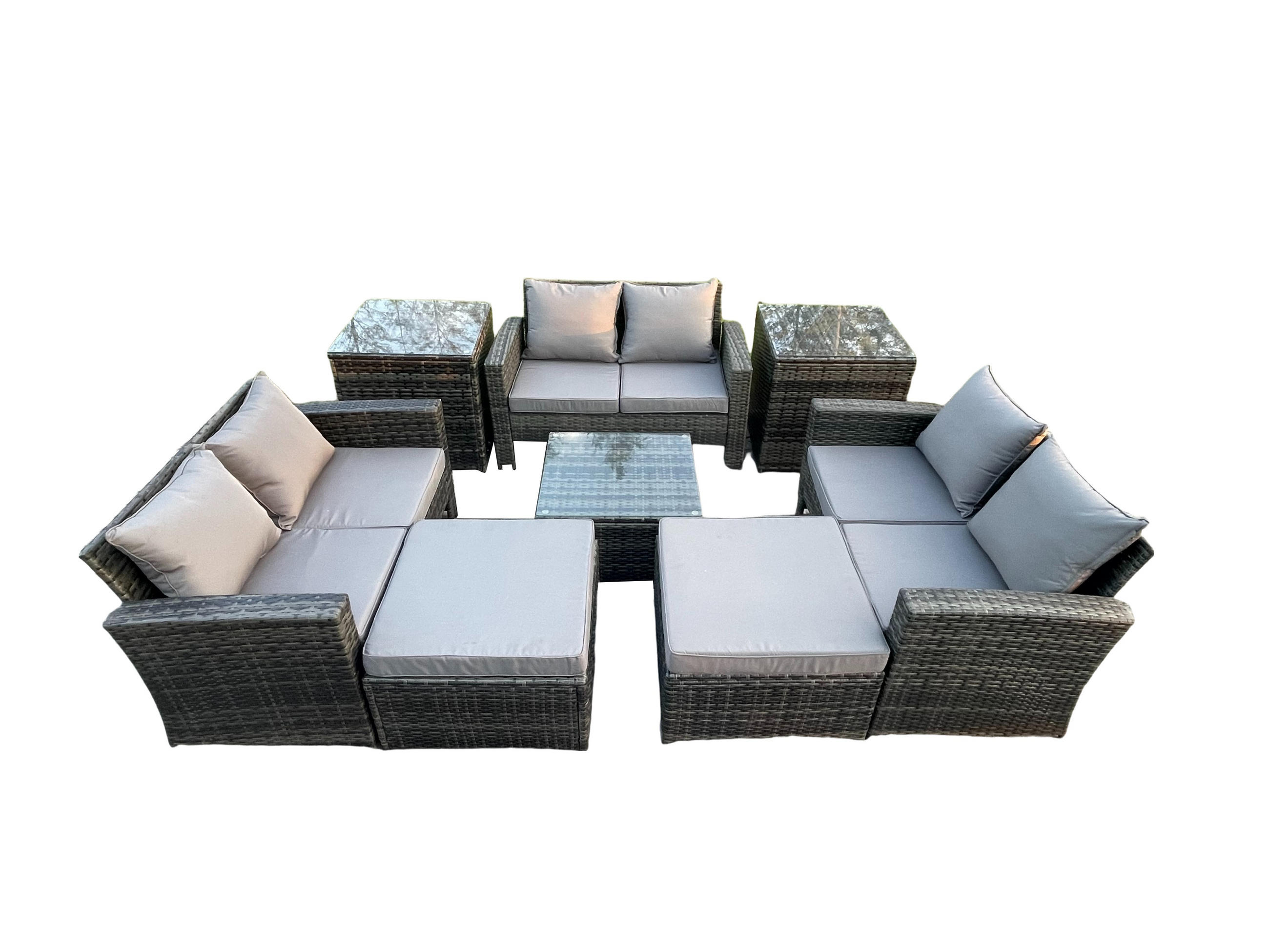 GARTENMÖBEL-SET mit Kissen Polyrattan Dunkelgrau 8-Sitzer - Dunkelgrau, Metall - Fimous