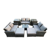 GARTENMÖBEL-SET mit Kissen Polyrattan Dunkelgrau 8-Sitzer - Dunkelgrau, Metall - Fimous