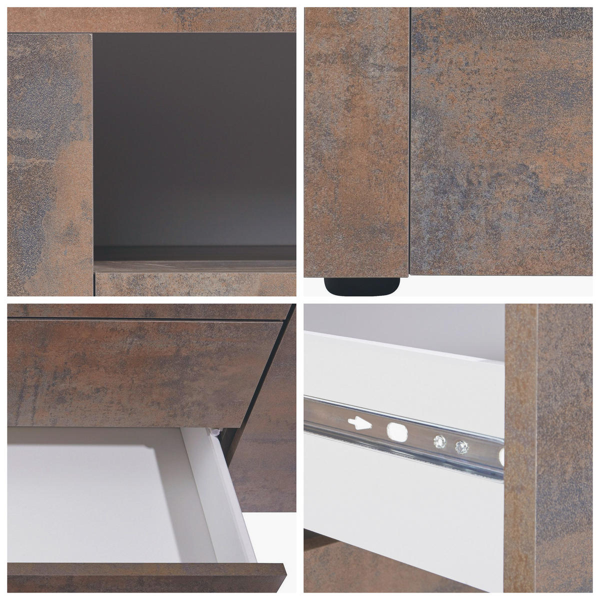 LOWBOARD Denver Beton Oxid Optik - Hellgrau, Holzwerkstoff (166/49/35cm) - Vladon