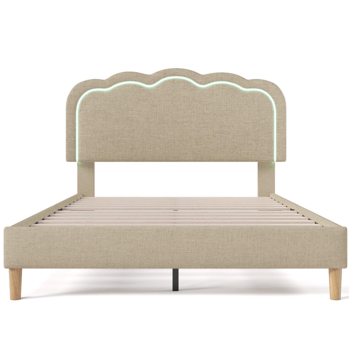 POLSTERBETT 140/200 cm Beige aus Leinen mit LED-Kopfteil - Beige, Textil (140/200cm) - OKMYHOME