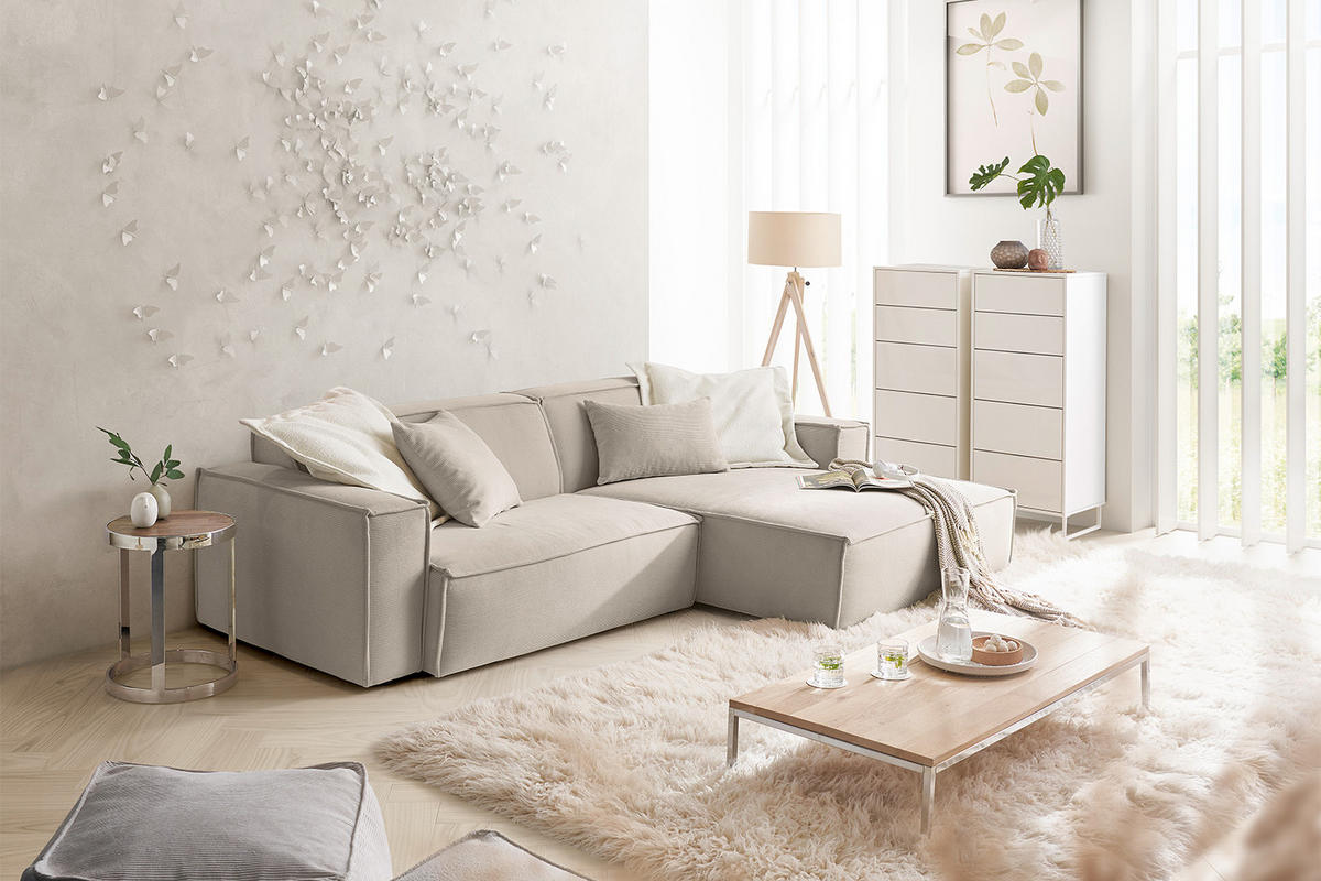 ECKSOFA SAMU Beige Cord - Beige/Schwarz, Textil (276/168cm) - KAWOLA