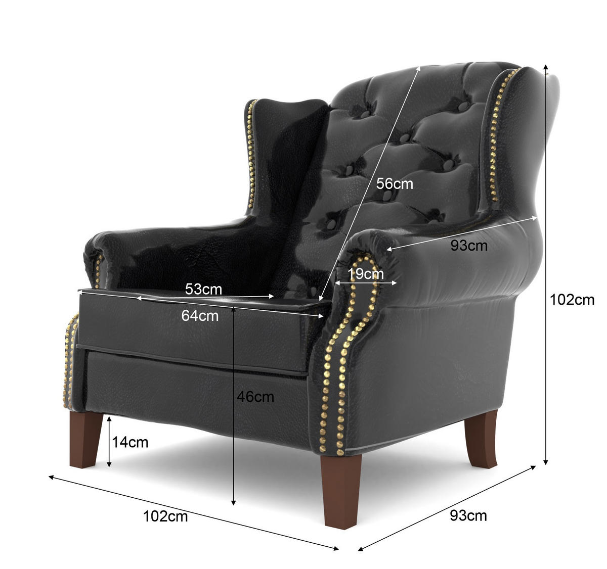CHESTERFIELD-SESSEL Lento Schwarz vegan Leder - Schwarz/Braun, Holz/Textil (102/102/93cm) - S-Style Möbel