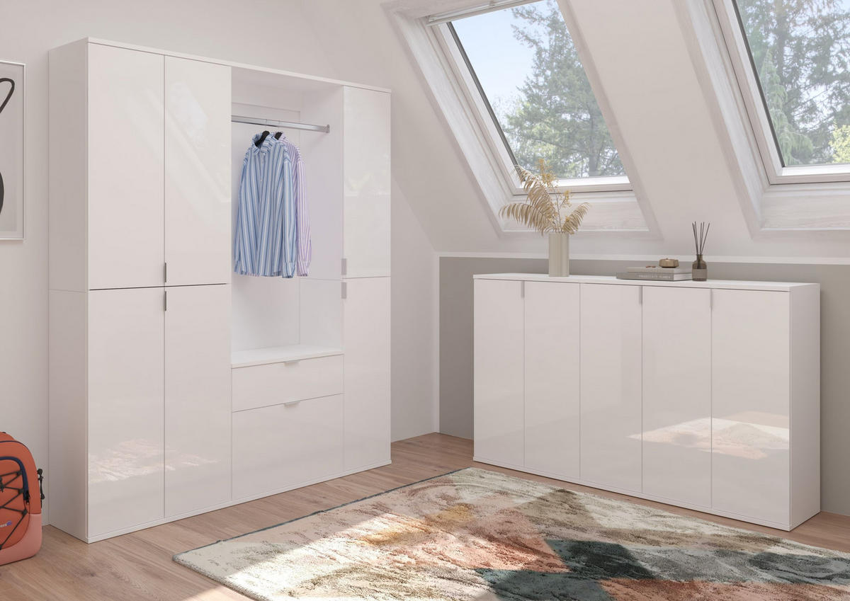 SCHUHKOMMODE Projekt X Garderobe in weiß Nachbildung und weiß hochglanz B/H/T: 61x99x34 cm - Weiß, Holzwerkstoff (61/99/34cm)