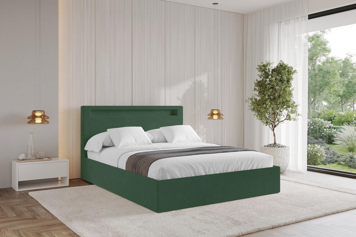 ČALOUNĚNÁ POSTEL s úložným prostorem a roštem, postel bez matrace - GOLA 180x200 Zelená - olivově zelená, kompozitní dřevo/textil (180/200cm) - ALTDECOR
