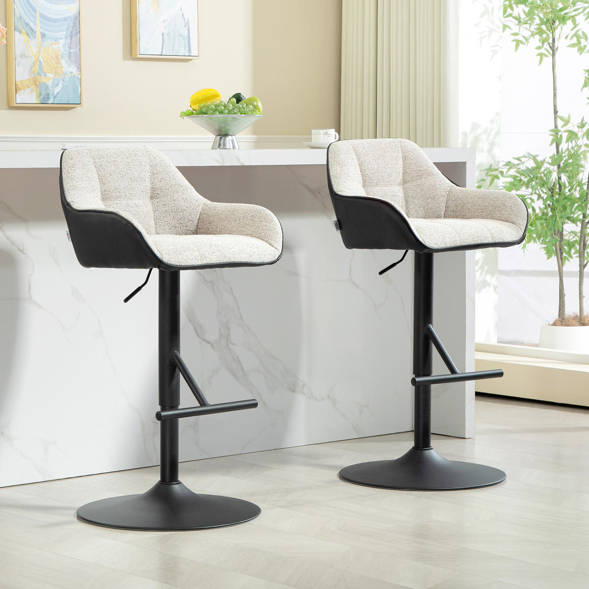 BARHOCKER 2er-Set DE-14794 höhenverstellbar & 360° schwenkbar mit Armlehnen Grau - Hellgrau, Metall (53/108/52.5cm) - ComfortXL
