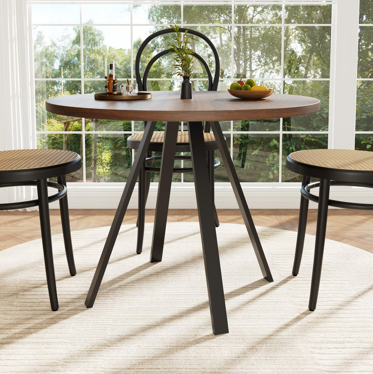 ESSTISCH 80/80/75 cm in Walnussfarben mit runder MDF-Tischplatte - Walnussfarben, Holzwerkstoff (80/80/75cm) - Flora Grace