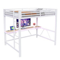HOCHBETT 140/200 cm in Weiß mit Schreibtisch, LED und USB - Weiß, Holzwerkstoff/Metall (140/200cm) - WISHDOR