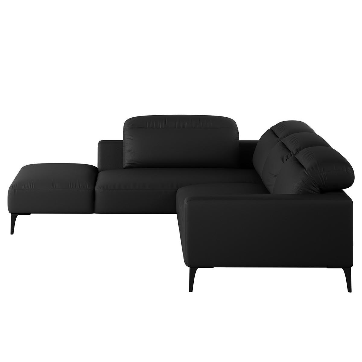 ECKSOFA mit Ottomane - Schwarz, Leder/Metall (263/238cm) - home24