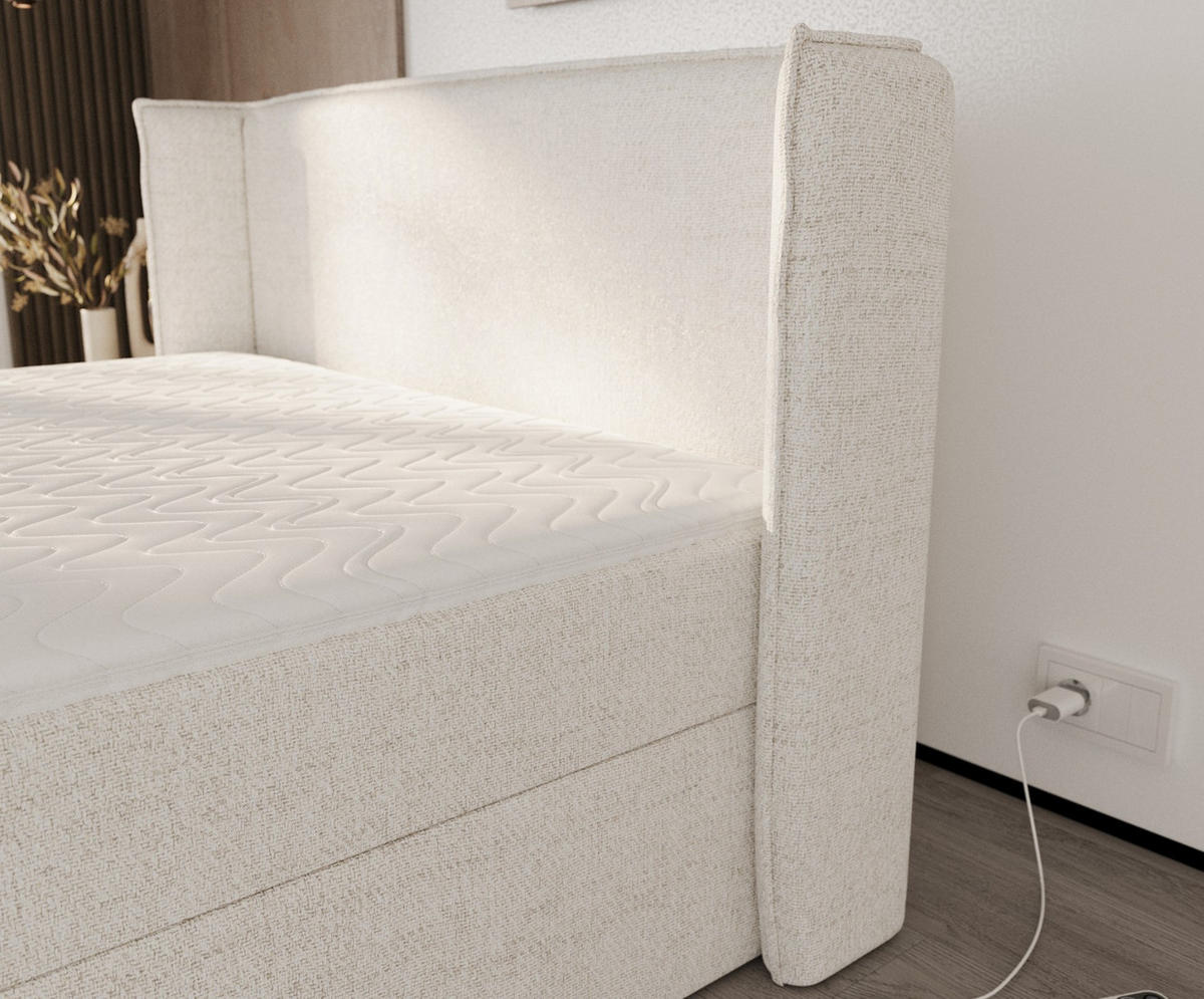 BOXBETT Viva 200/200 cm Creme im Neve Stoff - Creme/Schwarz, Holz/Holzwerkstoff (200/200cm) - AltaBeds