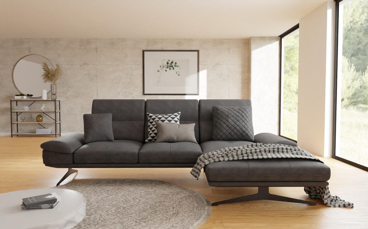 ECKSOFA Loris Schwarz Samt - Ottomane rechts - Schwarz, Holz/Textil (294/175cm) - S-Style Möbel