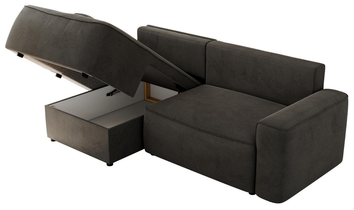 ECKSOFA BELLUNO L Dunkelgrau Velvet - Links - Dunkelgrau/Schwarz, Textil (144/233cm) - MKS