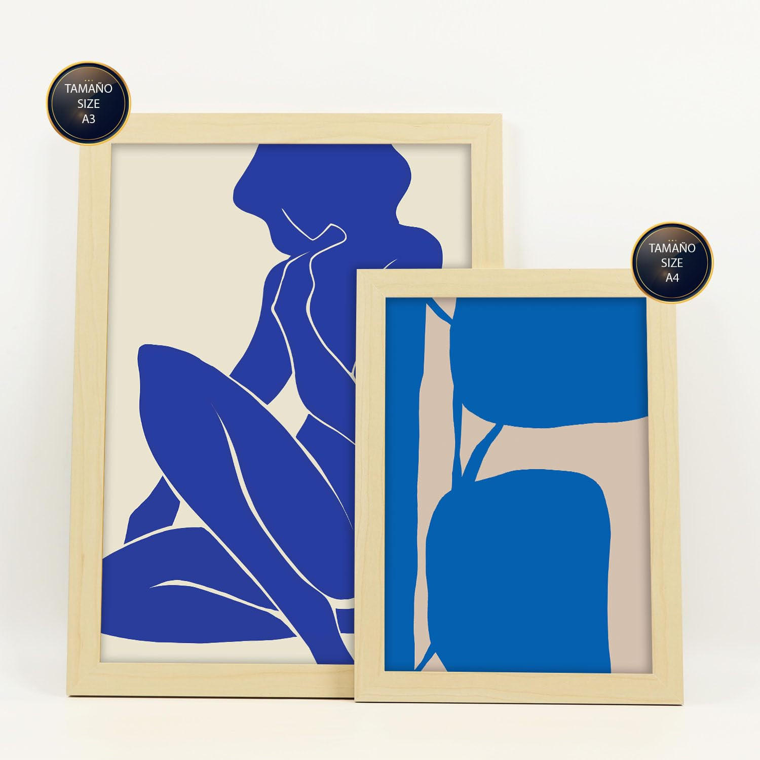 POSTER Set Mit 6 Mettle Körper 2 In Weibliche Zusammenfassung Ästhetische Dekorative Gemälde Für Ihr Wohnzimmer Zuhause A3 & A4 Rahmen Aus Hellem Holz - Beige, Papier (29/3cm) - Nacnic