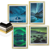 WANDBILDER 4er Set - 50x50 cm & 40x60 cm Goldrahmen - Winterlandschaft mit Nordlichtern - Goldfarben, Kunststoff (50/50cm) - ArtPrintCave