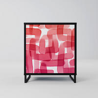 SIDEBOARD KALEIDOSCOPIC CUBISM, Schwarz, 57,5x42x67,5 cm, Schwarze Metall-Rahmenfüße - Multicolor/Schwarz, Holzwerkstoff/Metall (57.5/67.5/42cm) - SpaceRebels