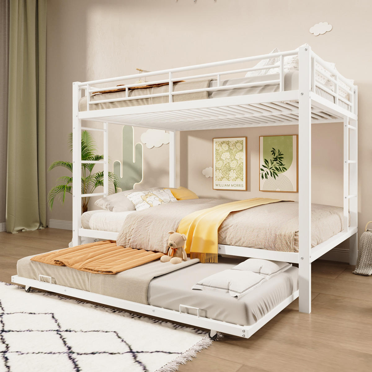 ETAGENBETT 140/200 cm Weiß mit Ausziehbett ohne Matratze - Weiß, Metall (140/200cm) - MIVRAY