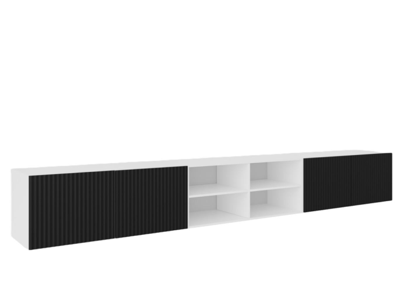 TV-SCHRANK Weiß Schwarz NOELI 300 Offen Mit Regalen Riffelung - Schwarz, Holzwerkstoff (300/41/40cm) - Sepro Meble