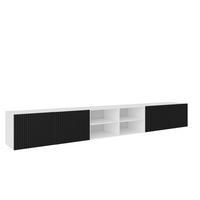 TV-SCHRANK Weiß Schwarz NOELI 300 Offen Mit Regalen Riffelung - Schwarz, Holzwerkstoff (300/41/40cm) - Sepro Meble