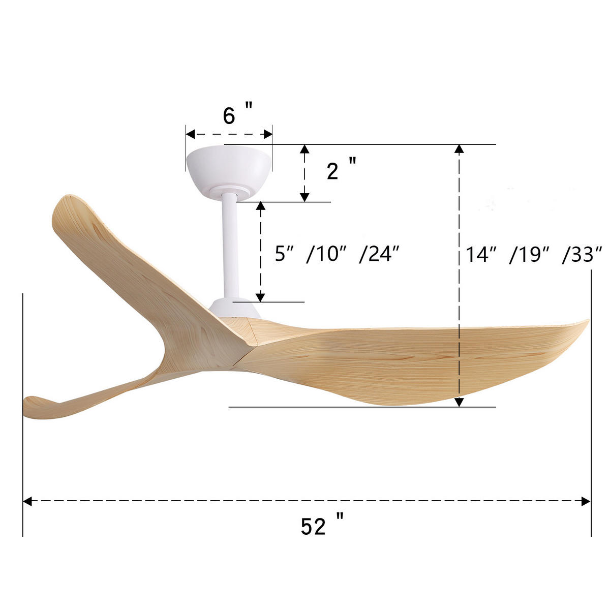 DECKENVENTILATOR 52Zoll Ohne Licht 3 ABS Flügel DC Motor - Weiß, Kunststoff (132/132/30cm) - CASIVA