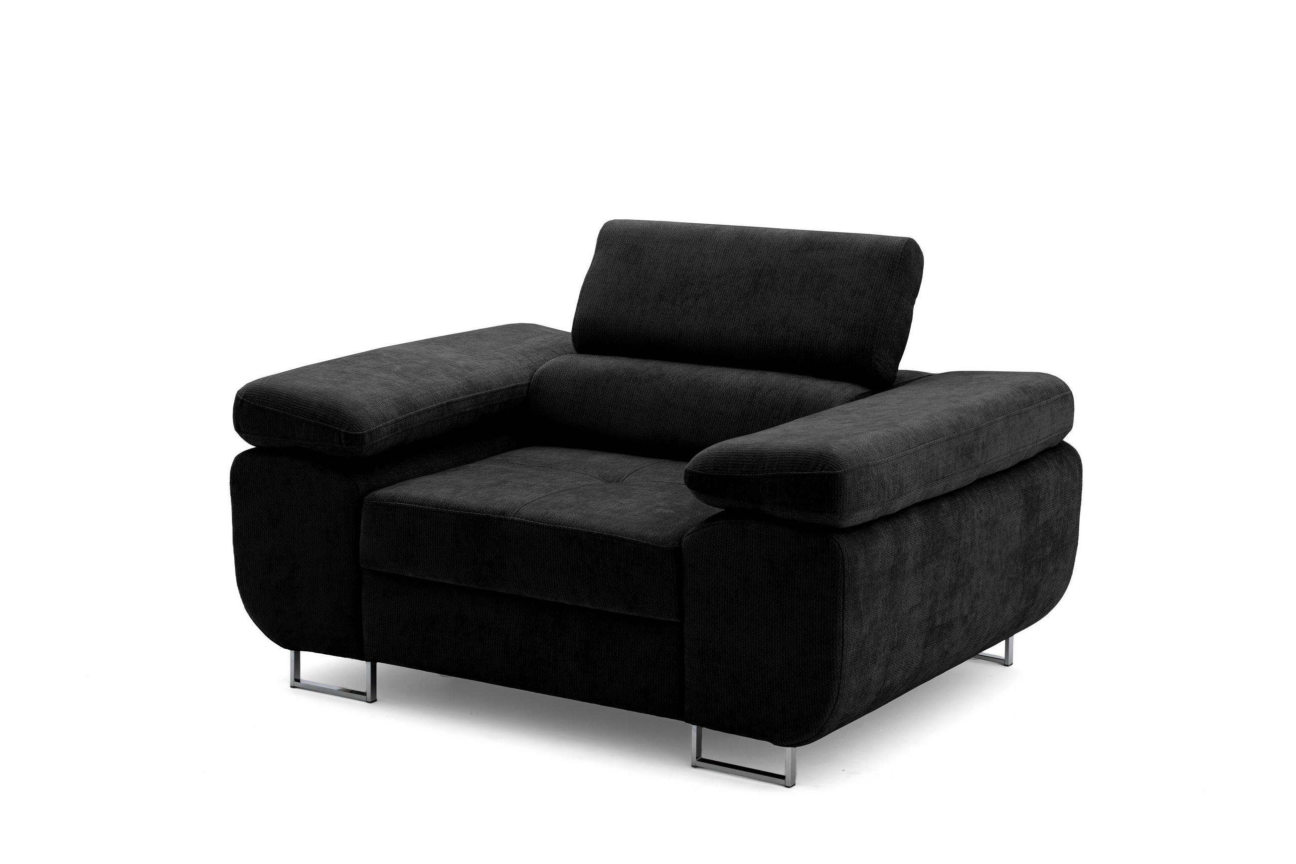 SESSEL WILD mit verstellbare Kopfstütze Chenille Schwarz - Chromfarben/Schwarz, Holz/Textil (130/100/101cm) - Muffo