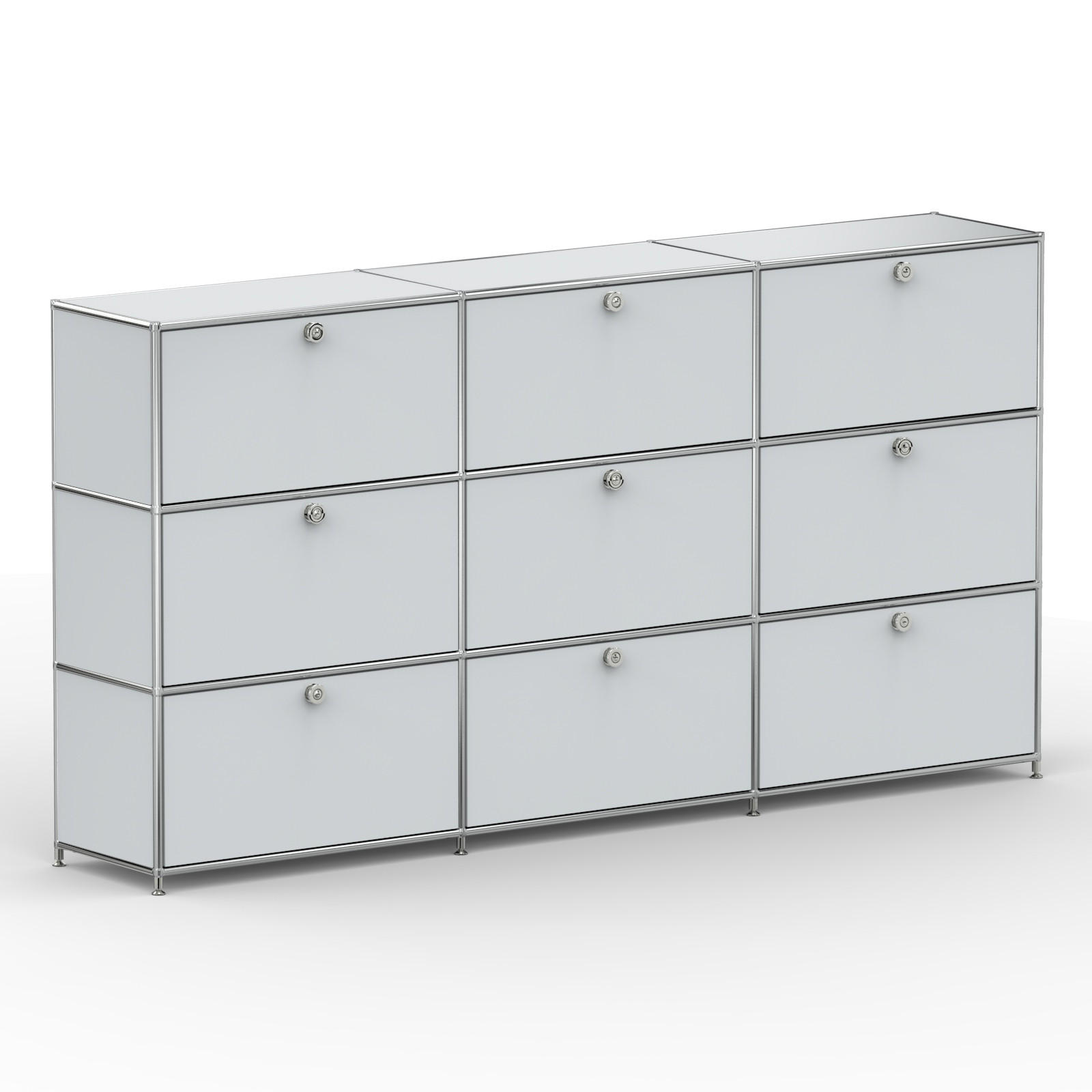 HOCHSCHRANK, 9 Schubladen, Schloss, Breite 227 cm, Lichtgrau - Chromfarben/Silberfarben, Metall (40/118/227.2cm) - Versee