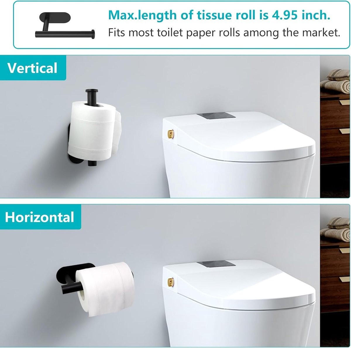 TOILETTENPAPIERHALTER Schwarz Edelstahl klebend bohrfrei für Badezimmer Küche Waschraum - Schwarz, Metall (10.3/8.2/16cm) - MCBOSON