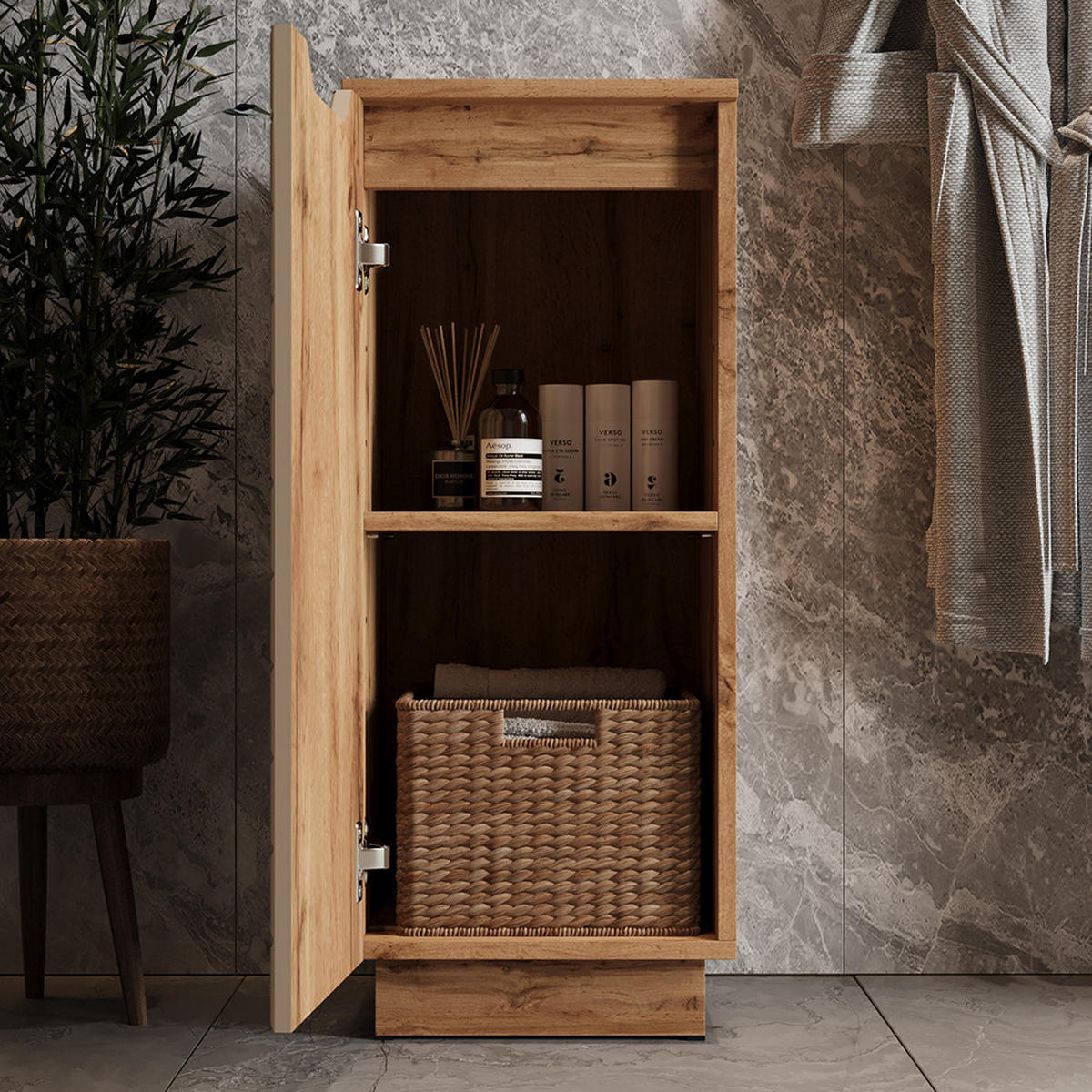 MIDISCHRANK Lotta Eiche/Kaschmir mit Kachelstruktur 33.4 x 81.9 cm - Kaschmir/Eichefarben, Holzwerkstoff (33.4/81.9/35cm) - Vicco