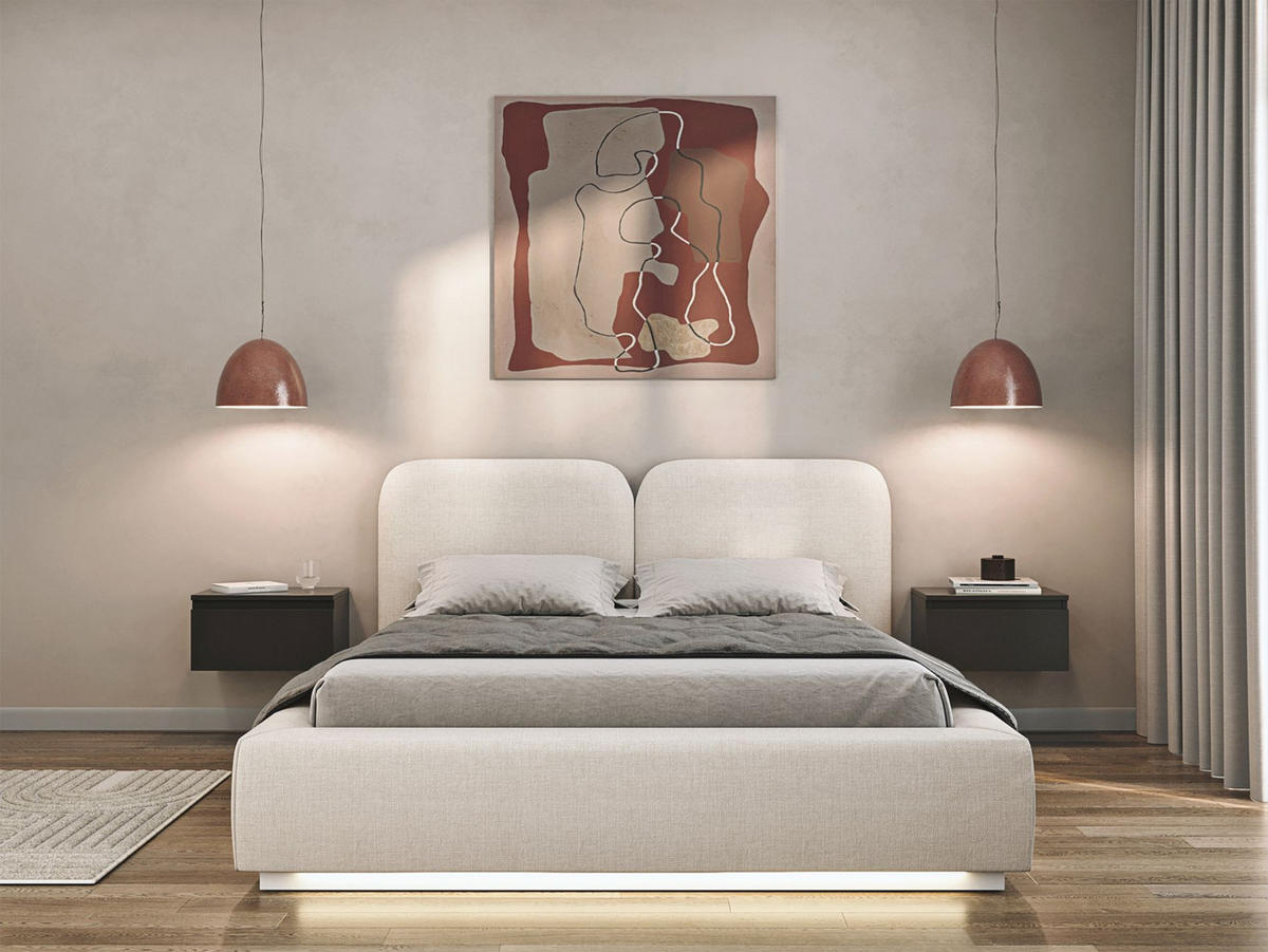 POLSTERBETT Comoves 160x200 Creme mit Chenillebezug und LED - Creme, Textil (160/200cm) - Selsey