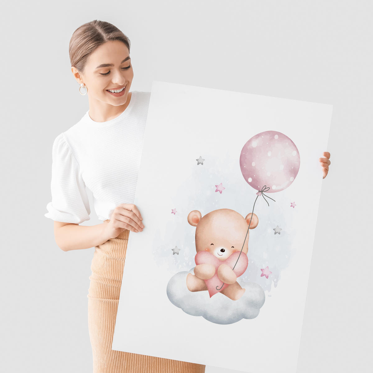 SADA PLAGÁTOV Do Detskej Izby Mackovia Oblaky Balóny Hviezdy 3x Plagát A3 30 x 42 cm - oranžová/hnedá, papier (30/42/1cm) - Muralo