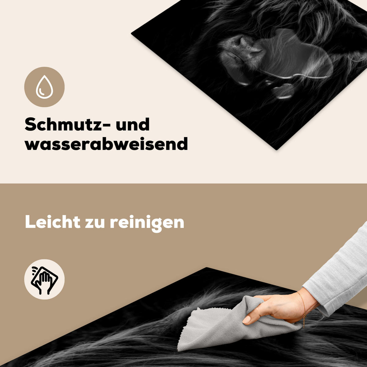 HERDABDECKPLATTE Schottischer Highlander - Kuh - Schwarz - Weiß - Tiere Abdeckung Ceranfeld 58.3x51.3 cm - Schwarz, Kunststoff (58.3/51.3/0.2cm) - MuchoWow