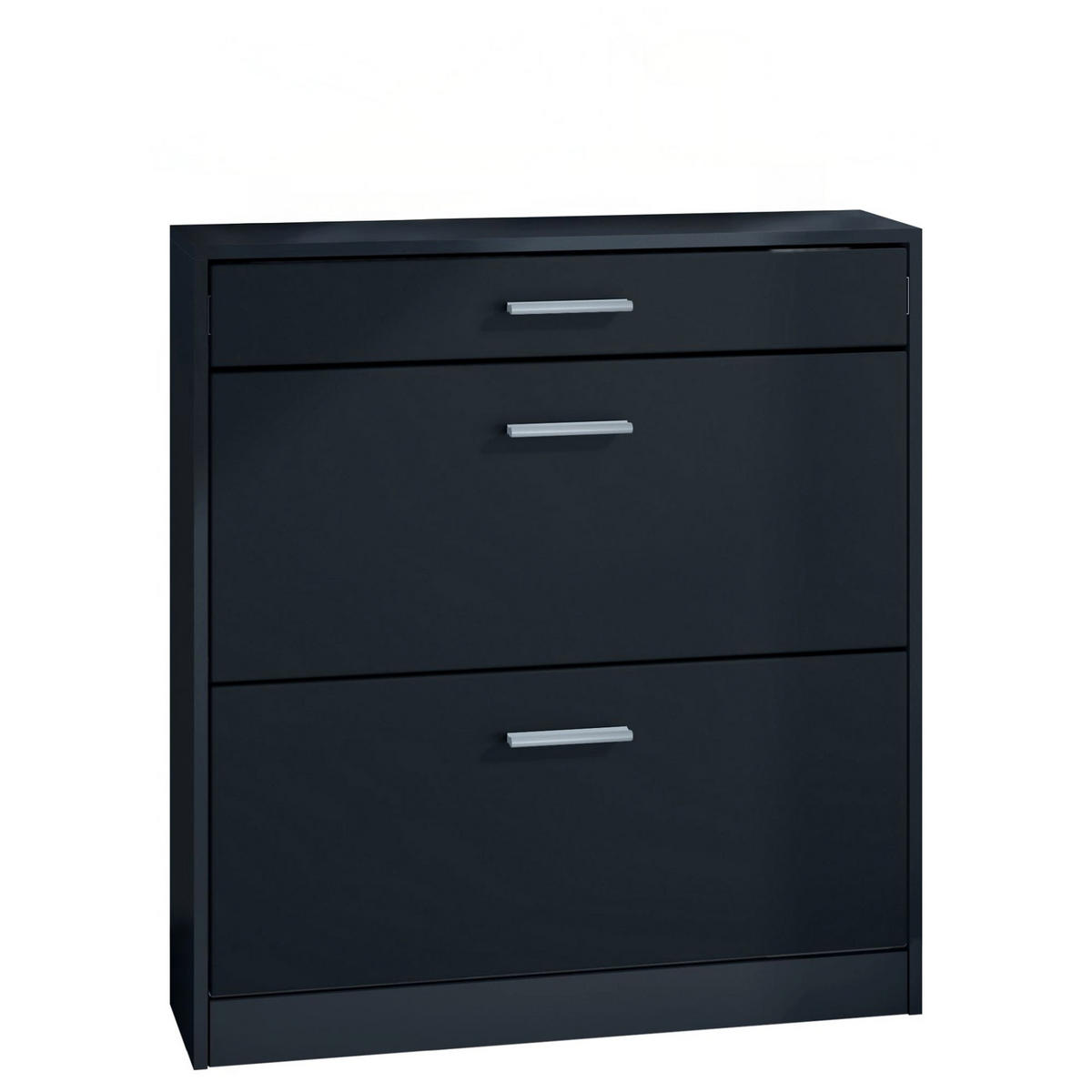 SCHUHSCHRANK Roma Schmal mit 2 Klappen und 1 Schublade, Platzsparender Schuhkipper, Schwarz matt (89 x 95,5 x 23 cm) - Schwarz, Holzwerkstoff (89/95.5/23cm) - InnoFurn