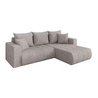 ROHOVÁ SEDAČKA s funkcí spaní, otoman vpravo MILA-L 277x194x86 světle šedá velur - černá/světle šedá, kompozitní dřevo/textil (277/194cm) - ALTDECOR