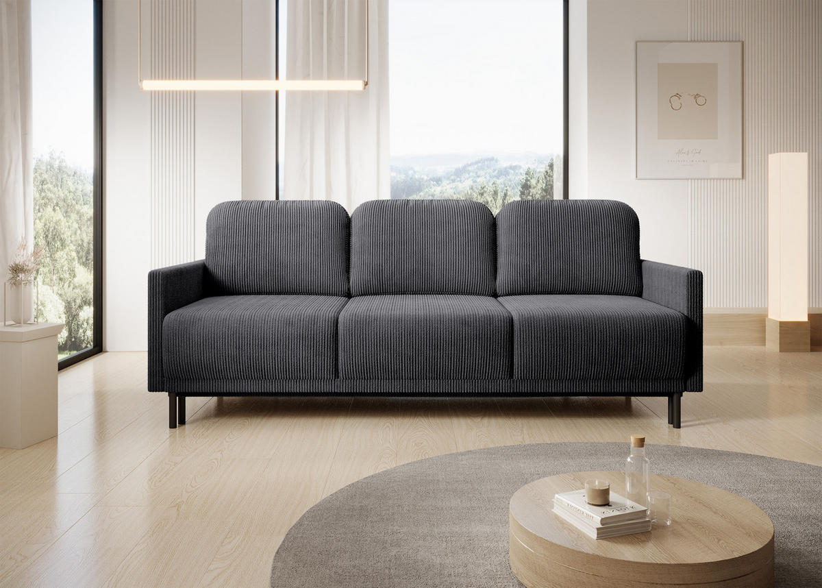SCHLAFSOFA Hamiel Graublau Cordbezug 212 cm - Dunkelgrau/Schwarz, Holz/Textil (212/87/97cm) - Selsey