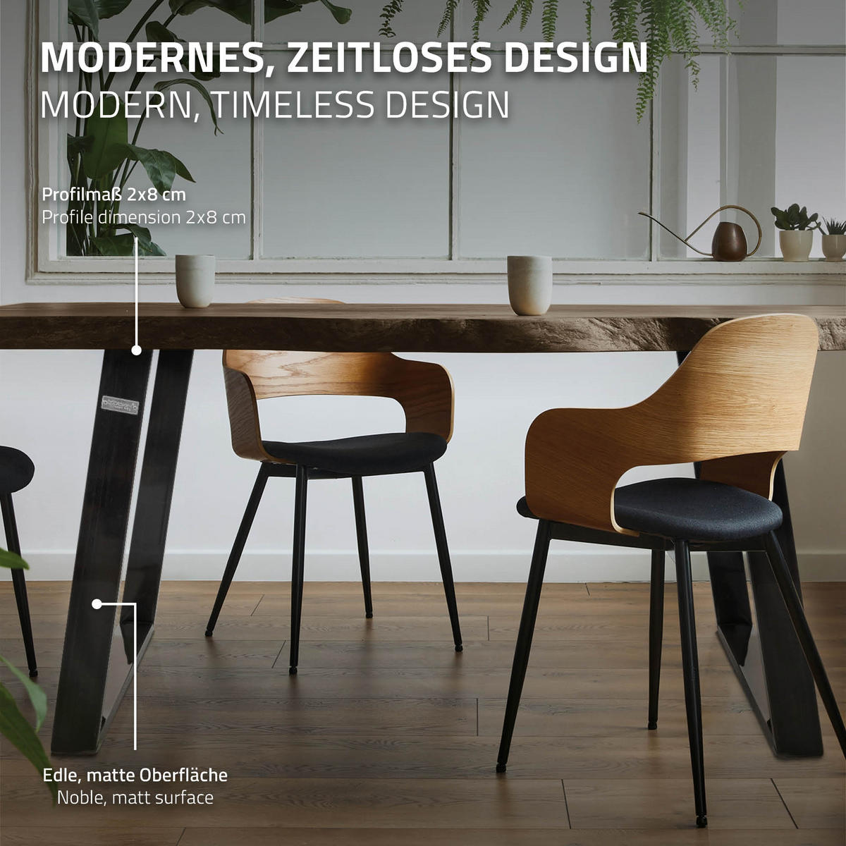 TISCHBEINE 2er Set 80GRAD 75 x 72 cm Dunkelgrau - Klar, Metall (75/72/8cm) - ML-DESIGN