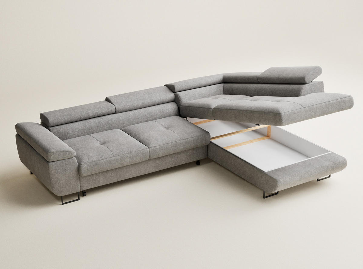 ECKSOFA Concord Beige grau Chenille-Stoff - Rechts Seite - Greige/Schwarz, Holz/Holzwerkstoff (277/203cm) - Maison de Reve