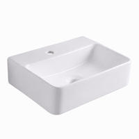 UMYVADLO Bílé keramické závěsné hranaté s otvorem pro baterii 37x27 cm - bílá, keramika (37/11/27cm) - Relaxdays