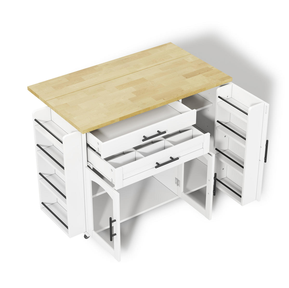 KÜCHENINSEL 120/70/90 cm Natur/Weiß aus MDF mit Klappplatte - Naturfarben, Holzwerkstoff (138/90/70cm) - OKWISH