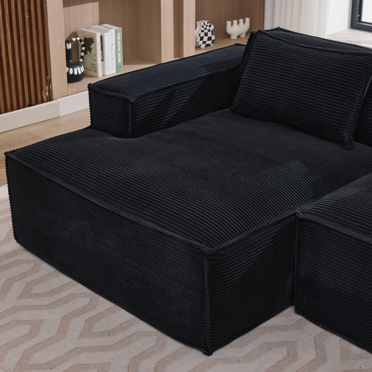 3-SITZER ECKSOFA Polyester Schwarz mit Kissen - Schwarz, Textil (235/129cm) - WISHDOR